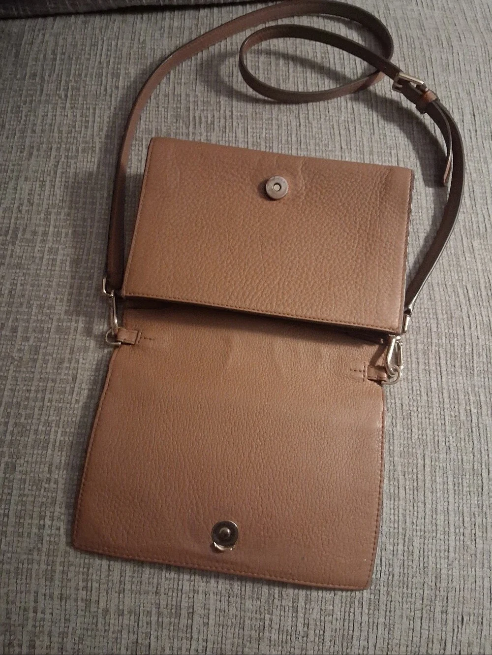 Tory Burch Cognac Bombe-T Leather Crossbody Bag with Embossed Logo